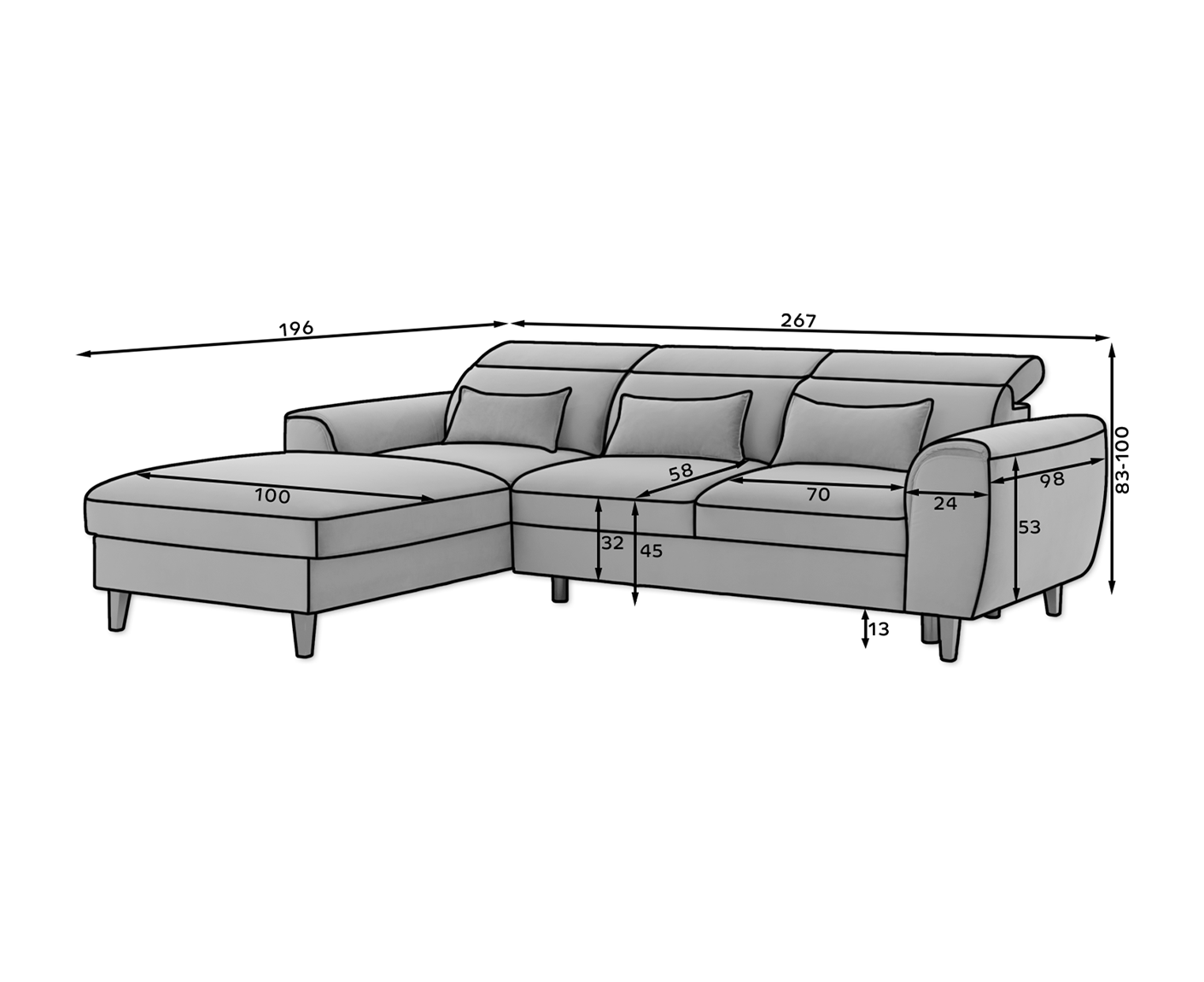 Foble Ecksofa 267x196 cm, mit Schlaffunktion und Bettkasten