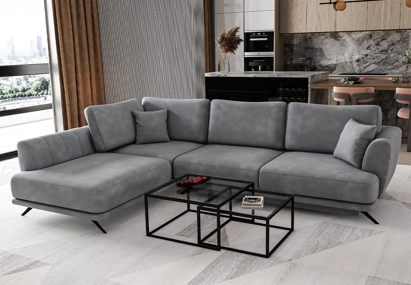 Larde Ecksofa 276 x 191 cm, mit Schlaffunktion & Bettkasten, Samt