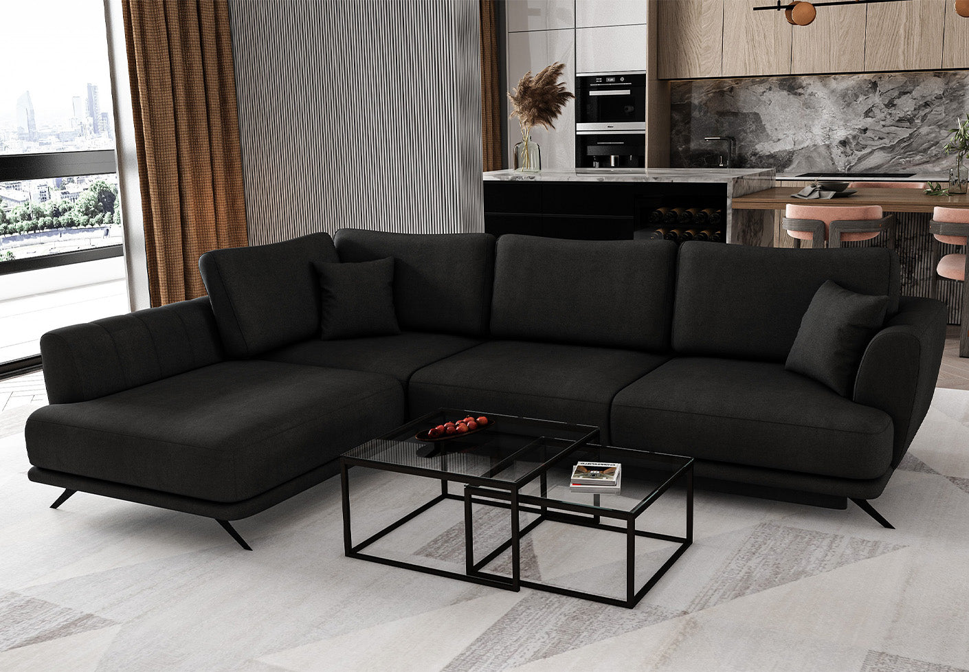 Larde Ecksofa 276 x 191 cm, mit Schlaffunktion & Bettkasten, Samt