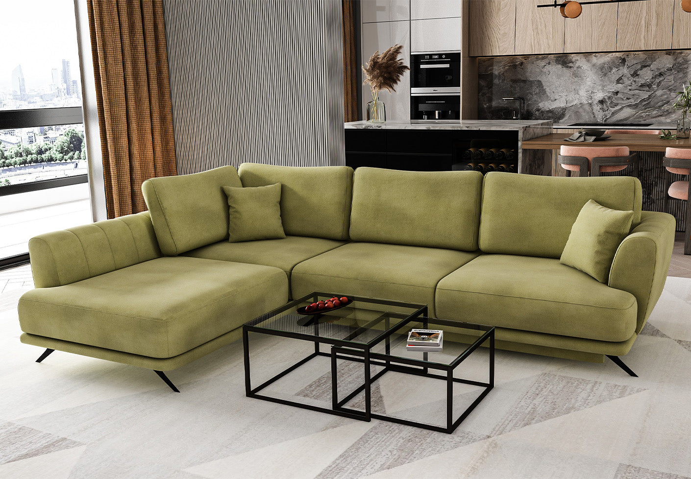 Larde Ecksofa 276 x 191 cm, mit Schlaffunktion & Bettkasten, Samt