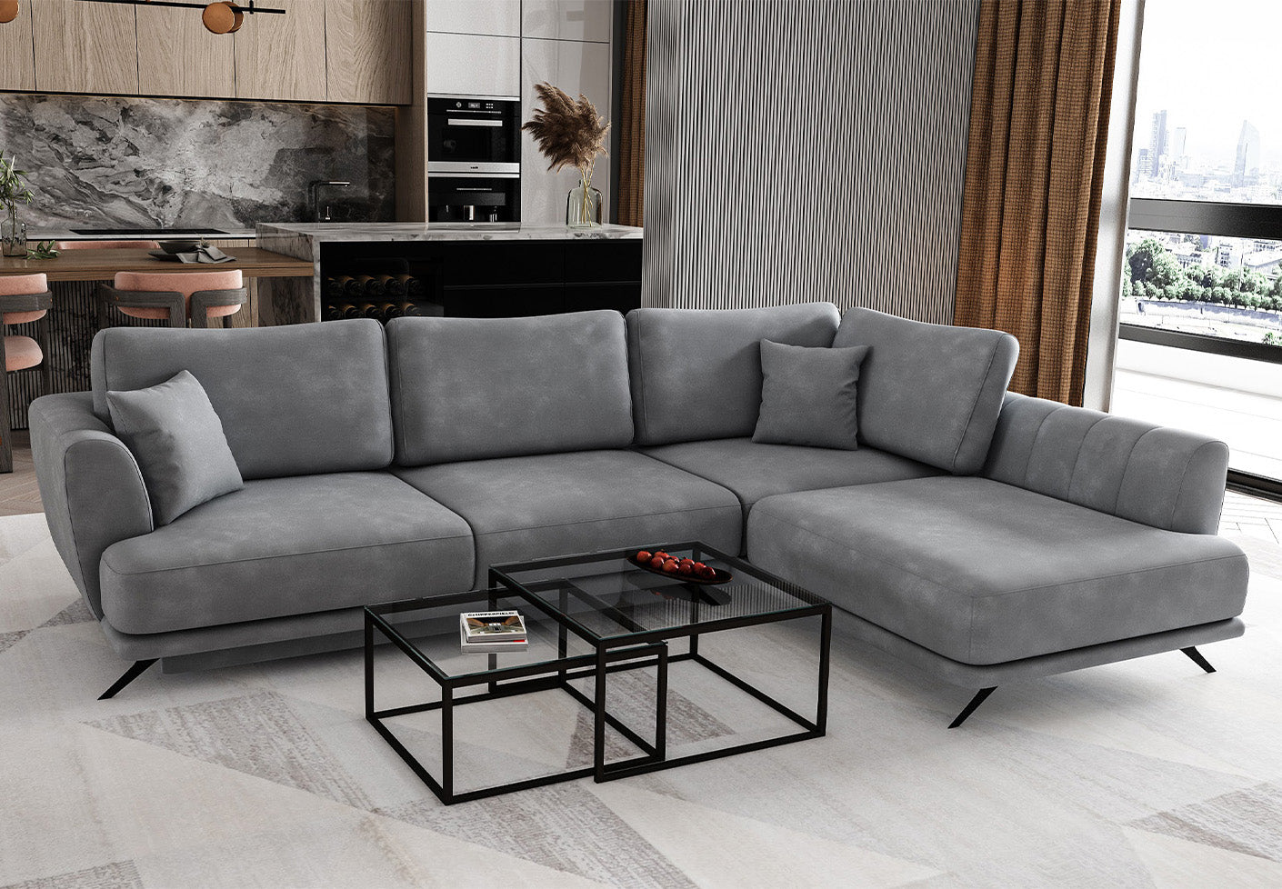 Larde Ecksofa 276 x 191 cm, mit Schlaffunktion & Bettkasten, Samt