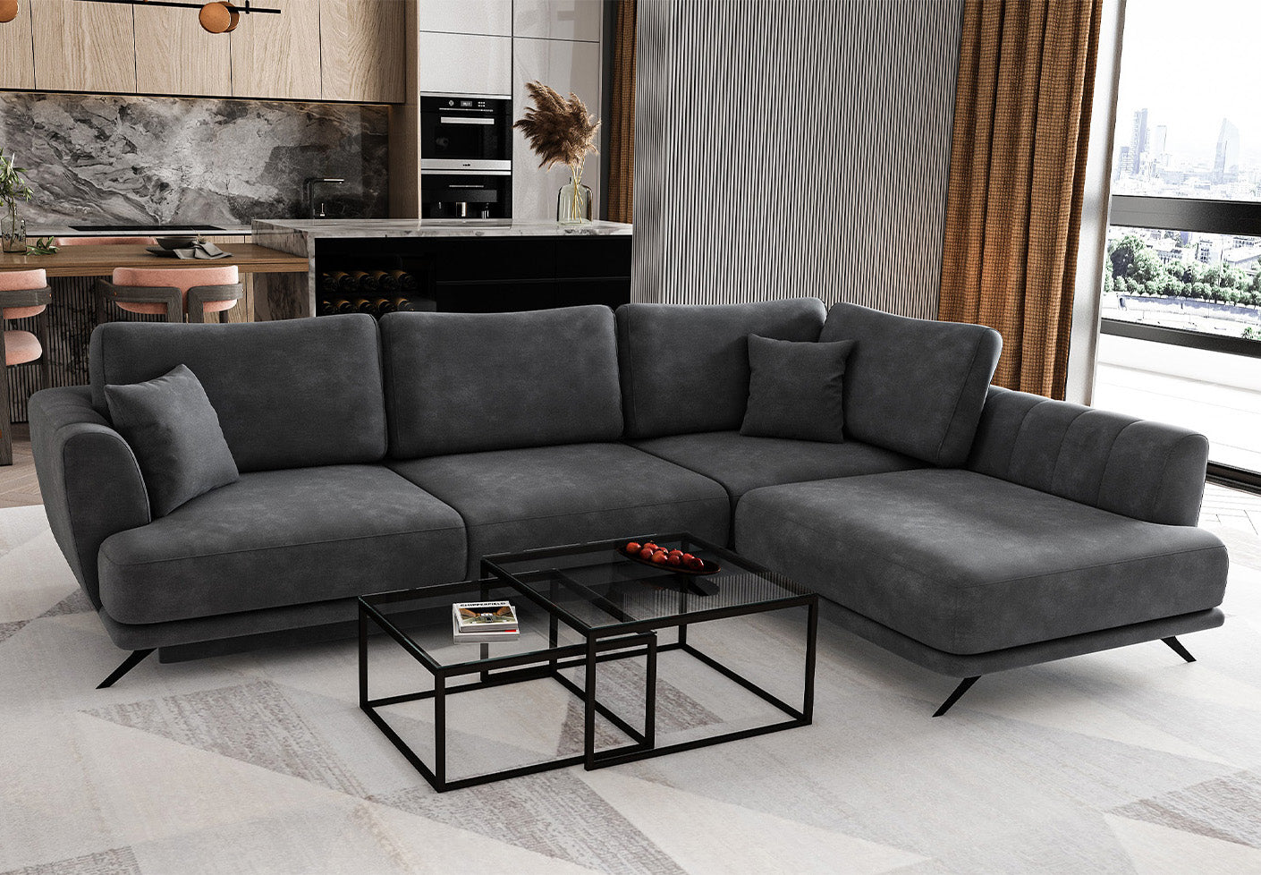 Larde Ecksofa 276 x 191 cm, mit Schlaffunktion & Bettkasten, Samt