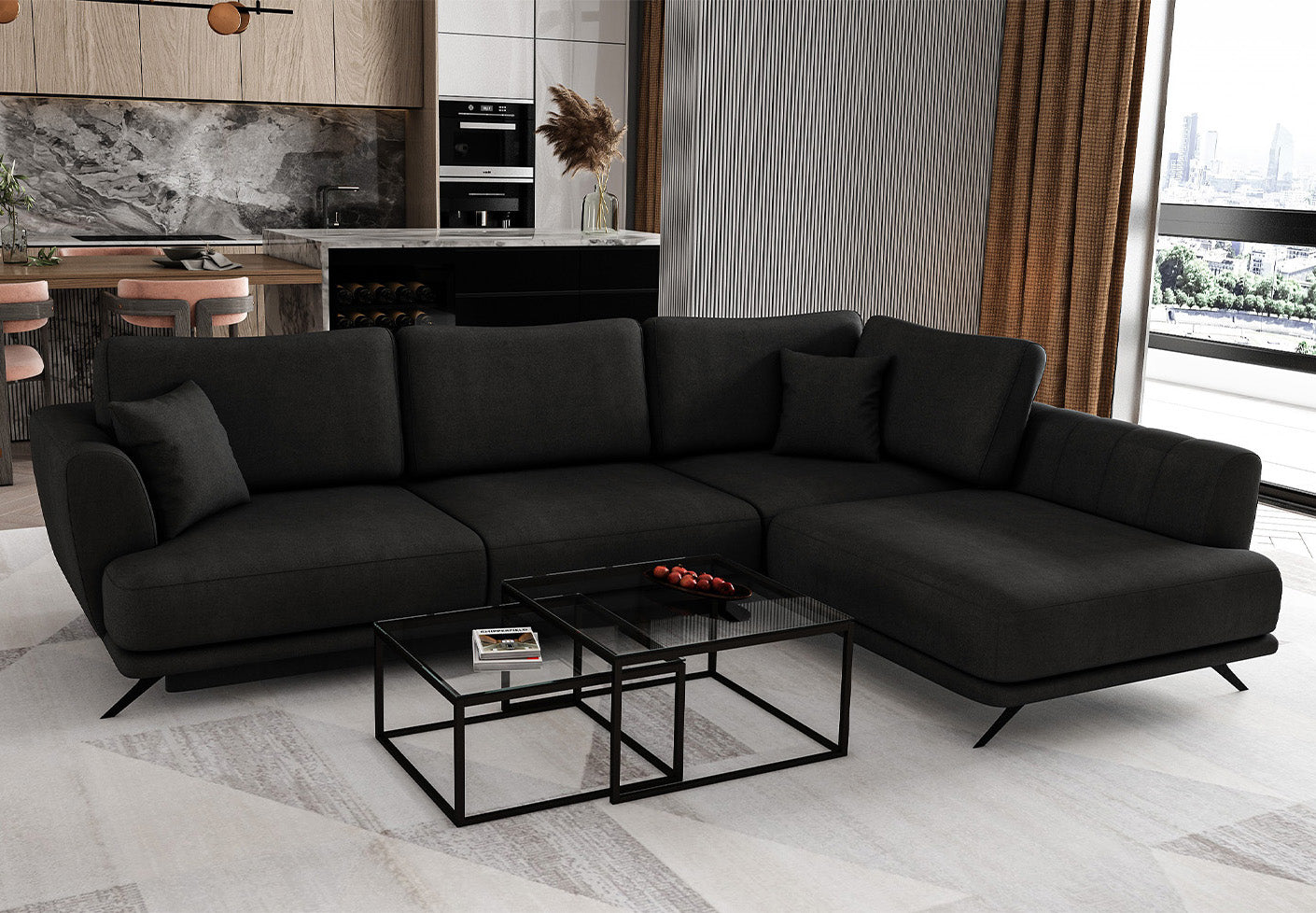 Larde Ecksofa 276 x 191 cm, mit Schlaffunktion & Bettkasten, Samt