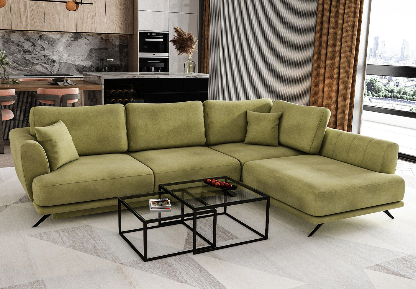 Larde Ecksofa 276 x 191 cm, mit Schlaffunktion & Bettkasten, Samt