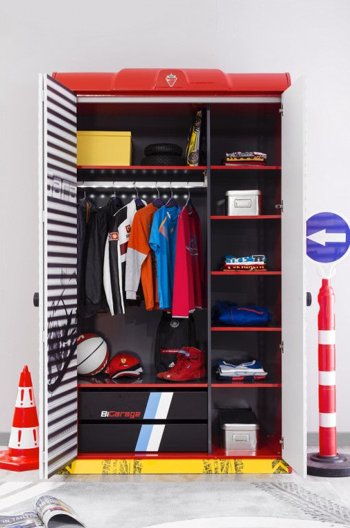 Cilek CHAMPION RACER Kleiderschrank Kinderkleiderschrank Schrank Silber/Rot - Voelpe