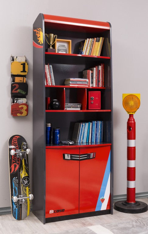 Cilek CHAMPION RACER Bücherregal Regal Schrank Grau/Rot - Voelpe