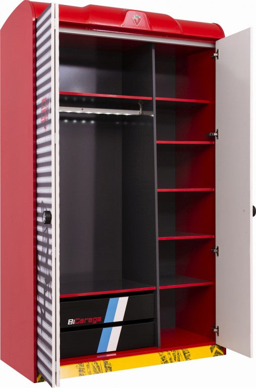 Cilek CHAMPION RACER Kleiderschrank Kinderkleiderschrank Schrank Silber/Rot - Voelpe