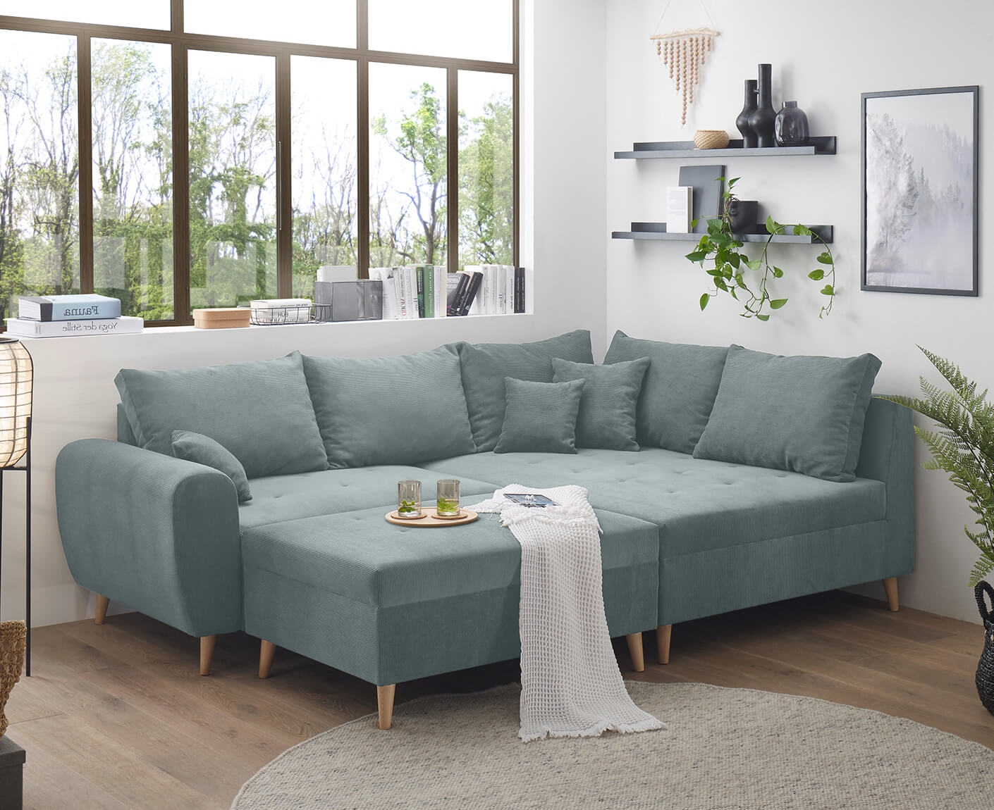 Calanda Ecksofa inkl. Hocker 249 x 175 cm (Cord) - Voelpe