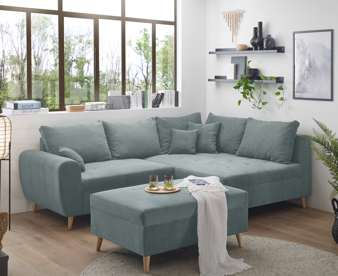 Calanda Ecksofa inkl. Hocker 249 x 175 cm (Cord) - Voelpe