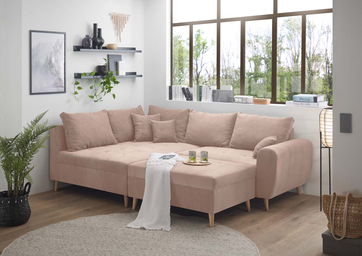 Calanda Ecksofa inkl. Hocker 249 x 175 cm Rosa