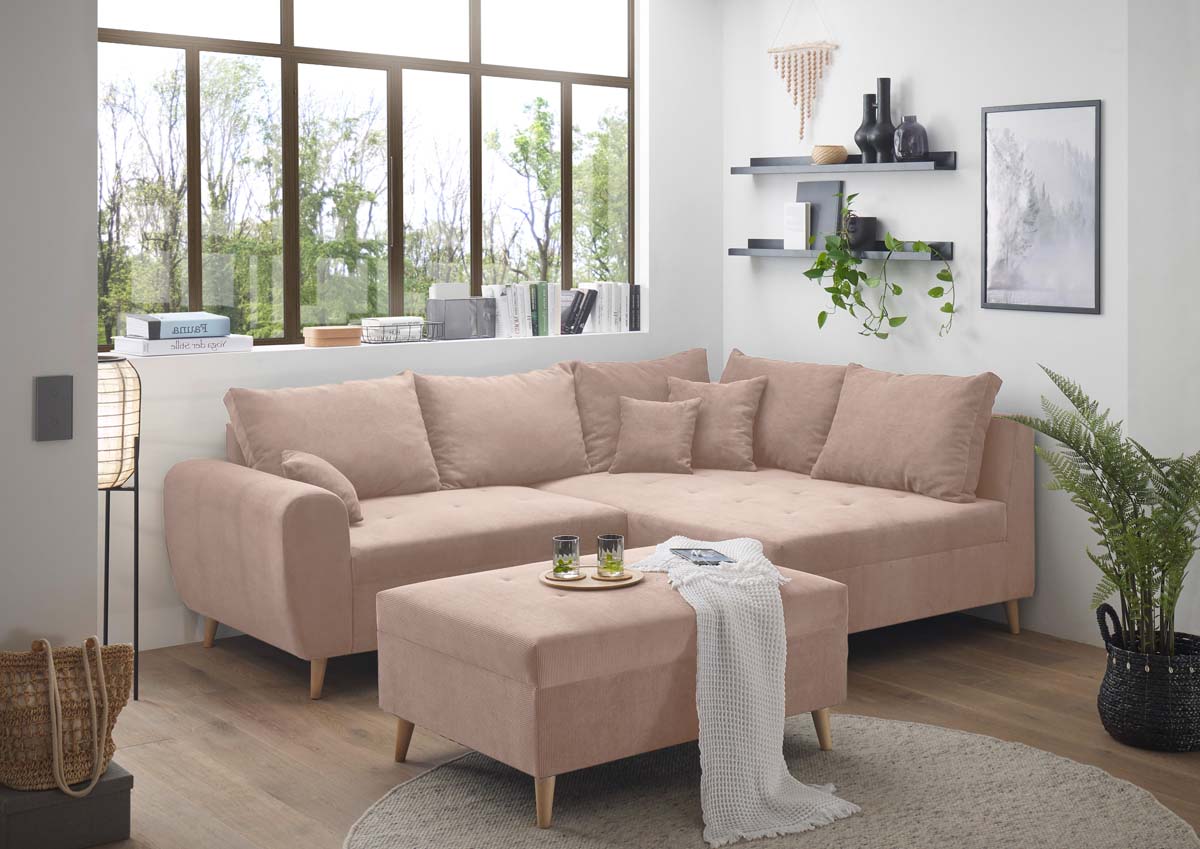 Calanda Ecksofa inkl. Hocker 249 x 175 cm Rosa