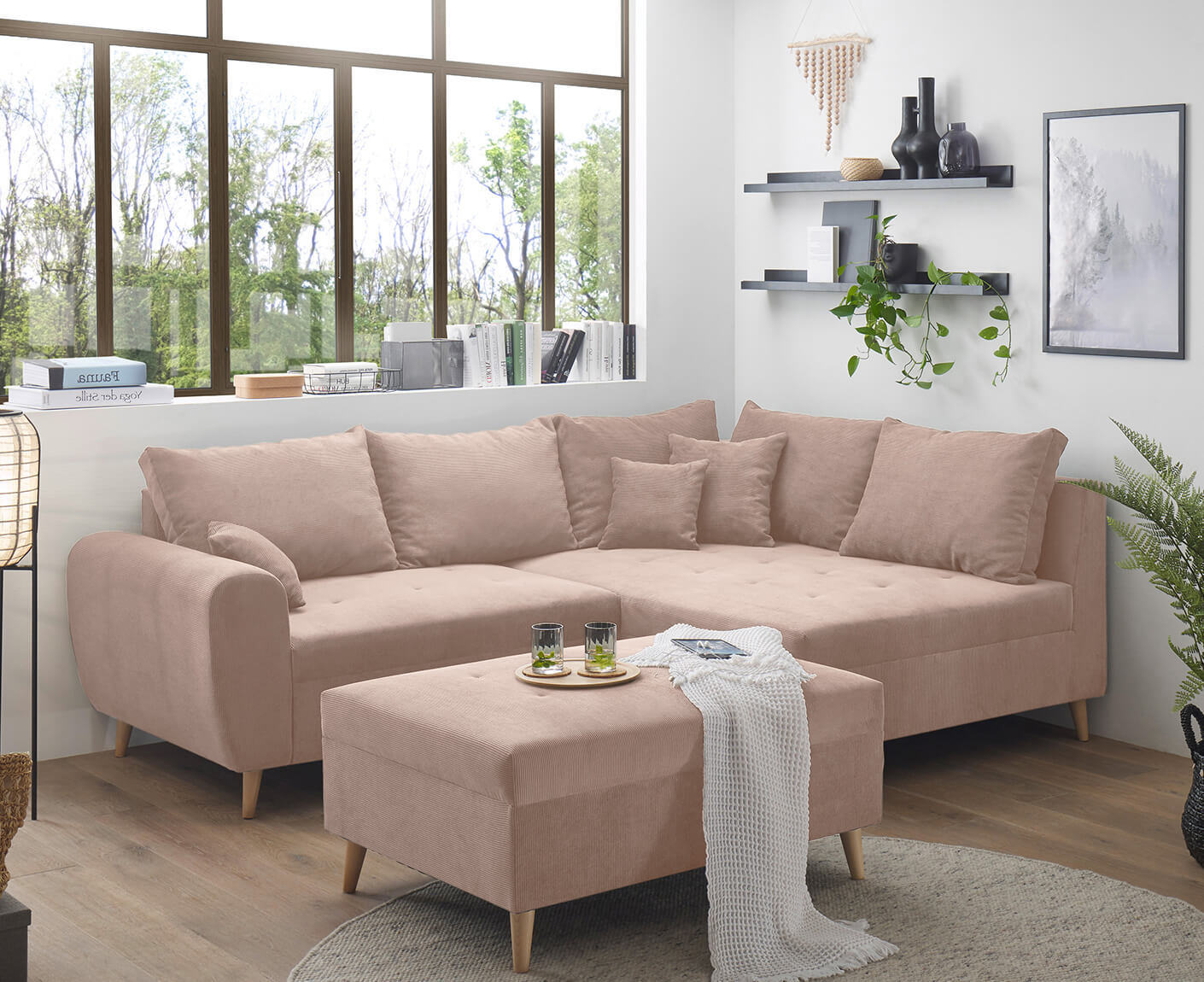 Calanda Ecksofa inkl. Hocker 249 x 175 cm (Cord) - Voelpe