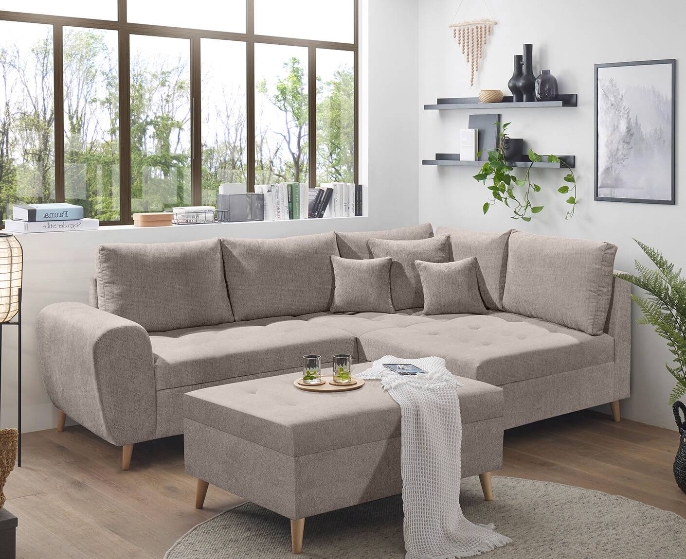 Calanda Ecksofa inkl. Hocker 249 x 175 cm (Microvelour) - Voelpe