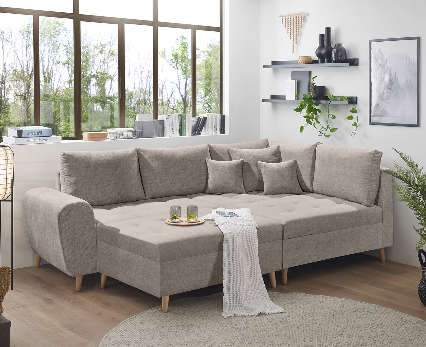 Calanda Ecksofa inkl. Hocker 249 x 175 cm (Microvelour) - Voelpe