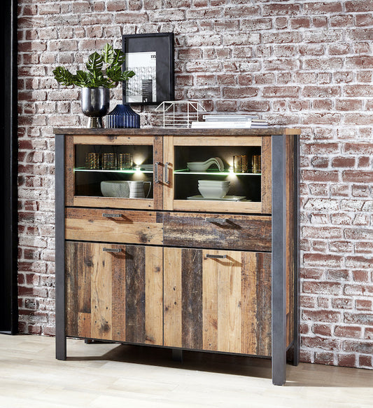 Cardiff Highboard inkl. Beleuchtung Used Style - Voelpe