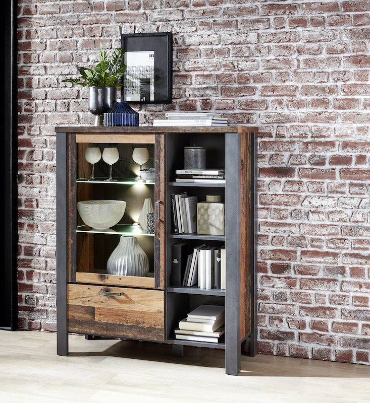 Cardiff Highboard inkl. Beleuchtung Used Style - Voelpe