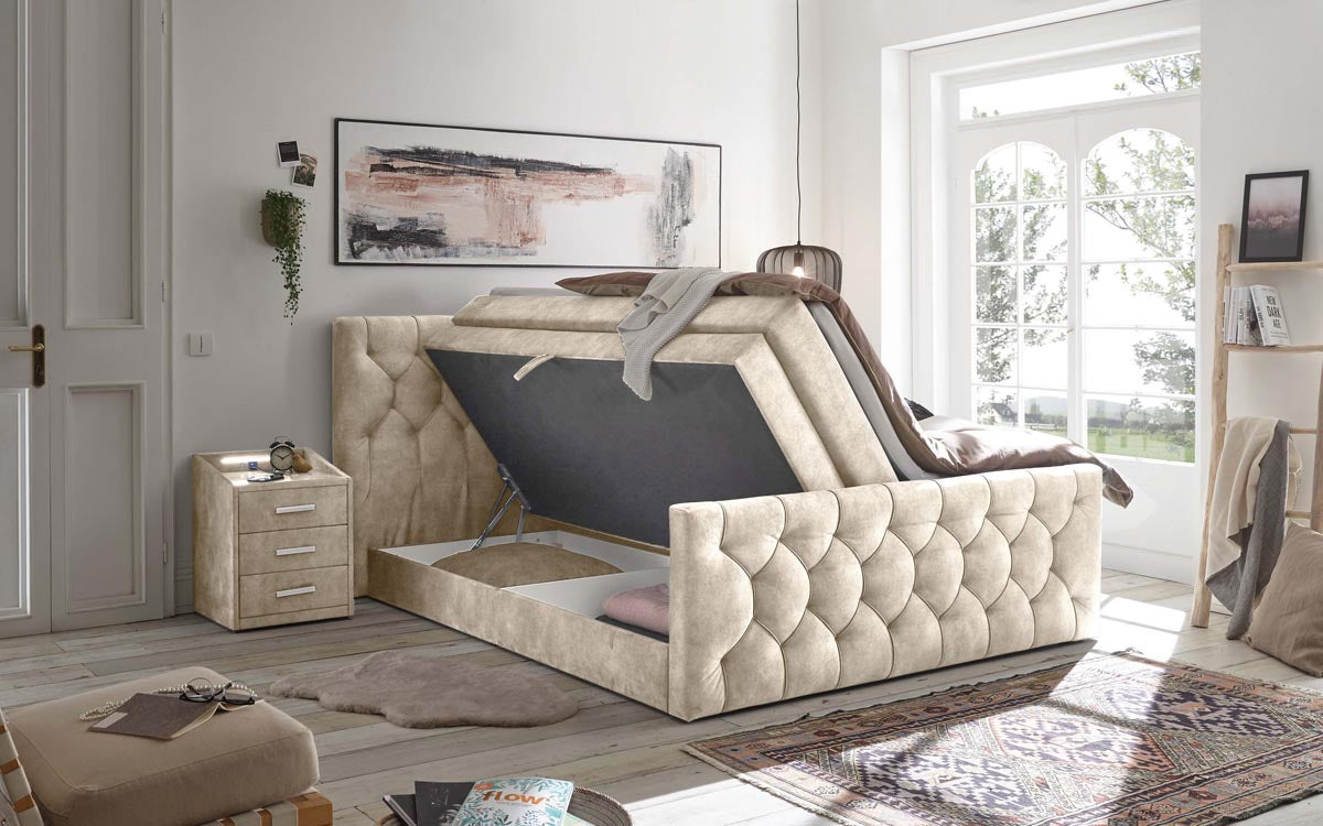Cashfield Boxspringbett 180x200 cm , inkl. Bettkasten Beige