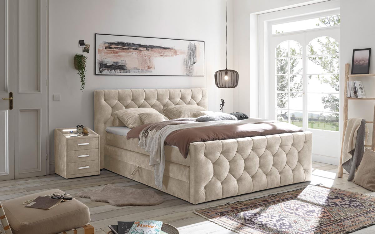 Cashfield Boxspringbett 180x200 cm , inkl. Bettkasten Beige