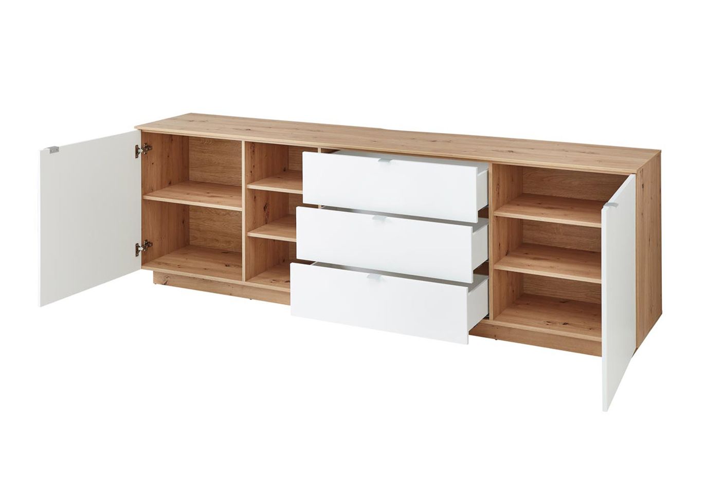 Core Sideboard mit drei offenen Fächern, Weiß / Artisan Eiche