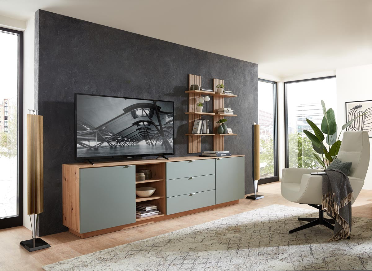 Core Sideboard mit drei offenen Fächern, Schilf / Artisan Eiche