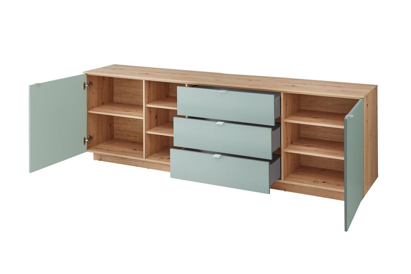 Core Sideboard mit drei offenen Fächern, Schilf / Artisan Eiche