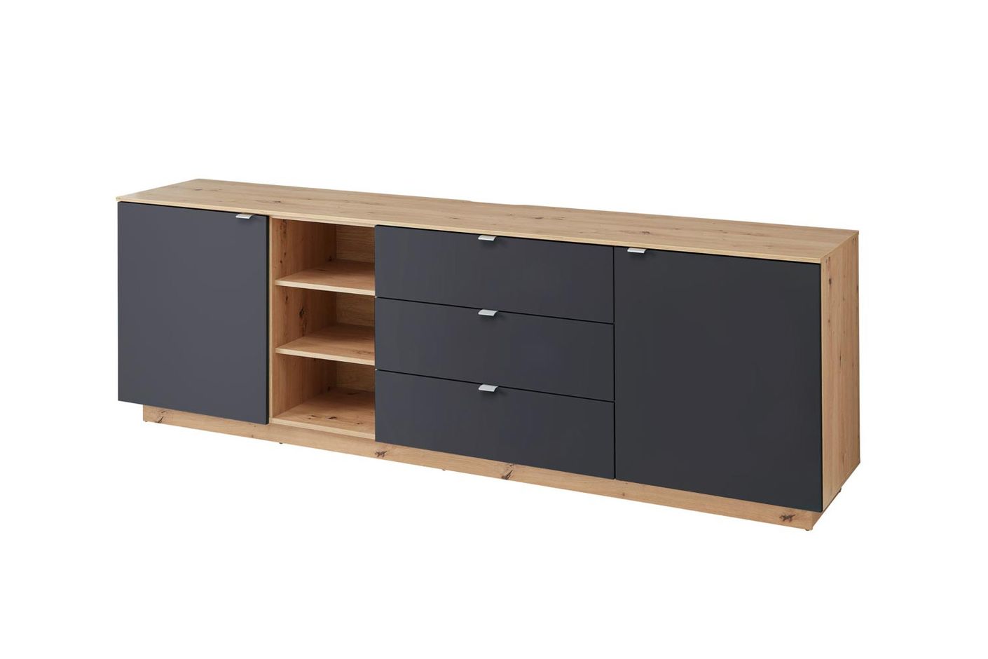 Core Sideboard mit drei offenen Fächern, Schwarz / Artisan Eiche