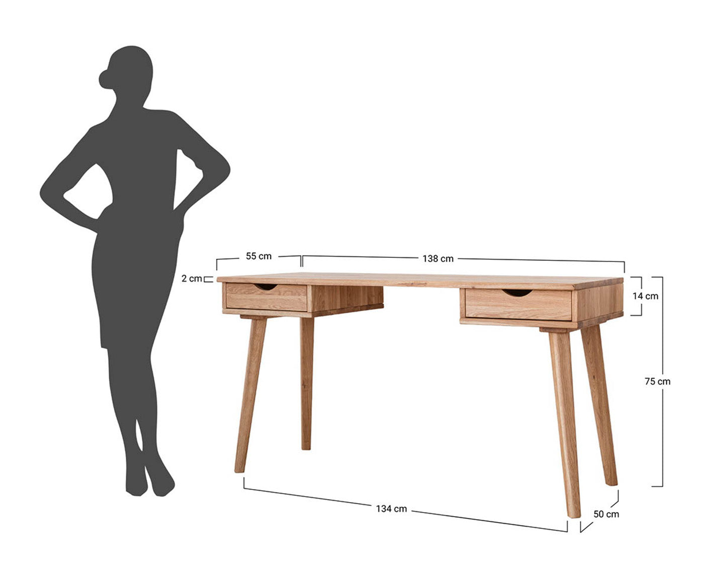 Simona Büromöbelset 3-teilig Massivholz Wildeiche geölt