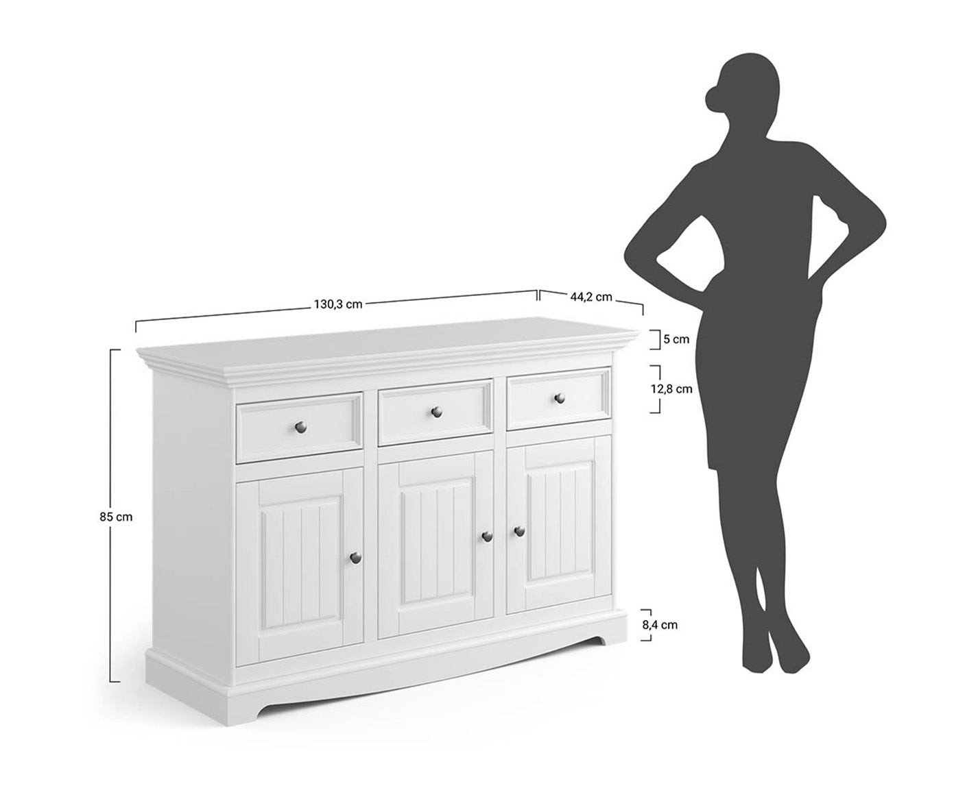 Belluno Elegante Sideboard 130x85 cm Massivholz
