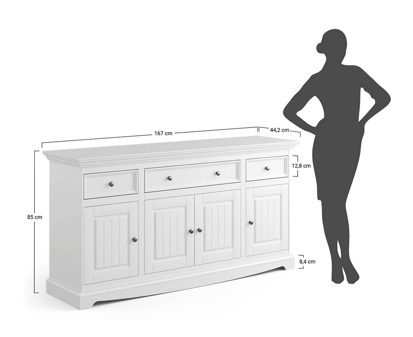 Belluno Elegante Sideboard 167x85 cm Massivholz mit Doppeltür