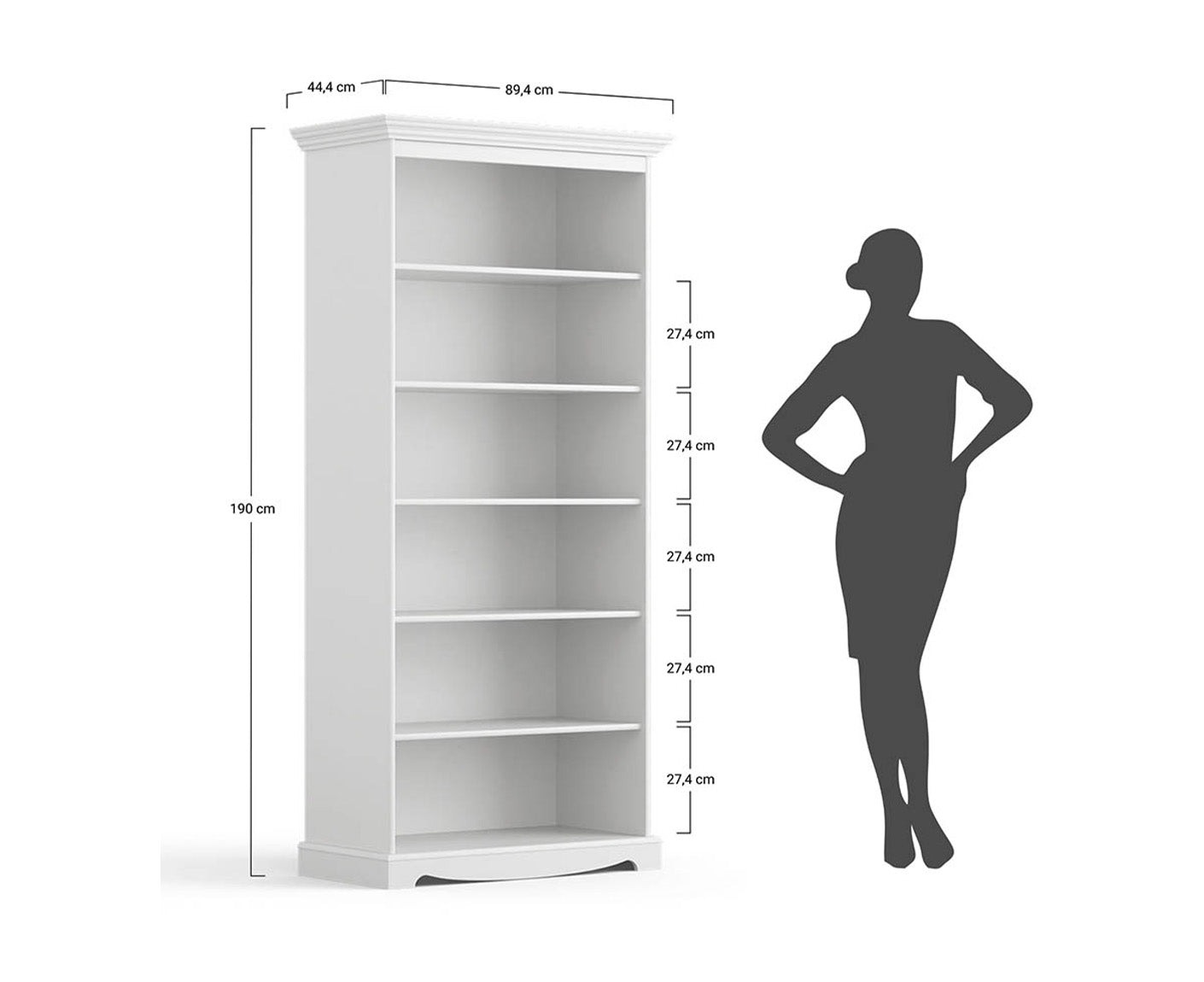 Belluno Elegante Bücherregal 90x190 cm Massivholz