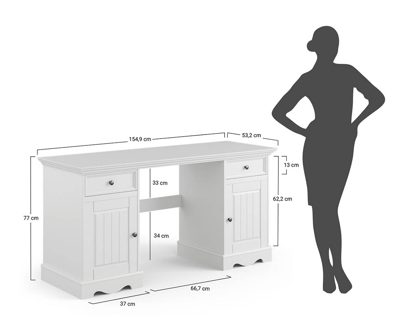 Belluno Elegante Schreibtisch 155x53 cm Massivholz