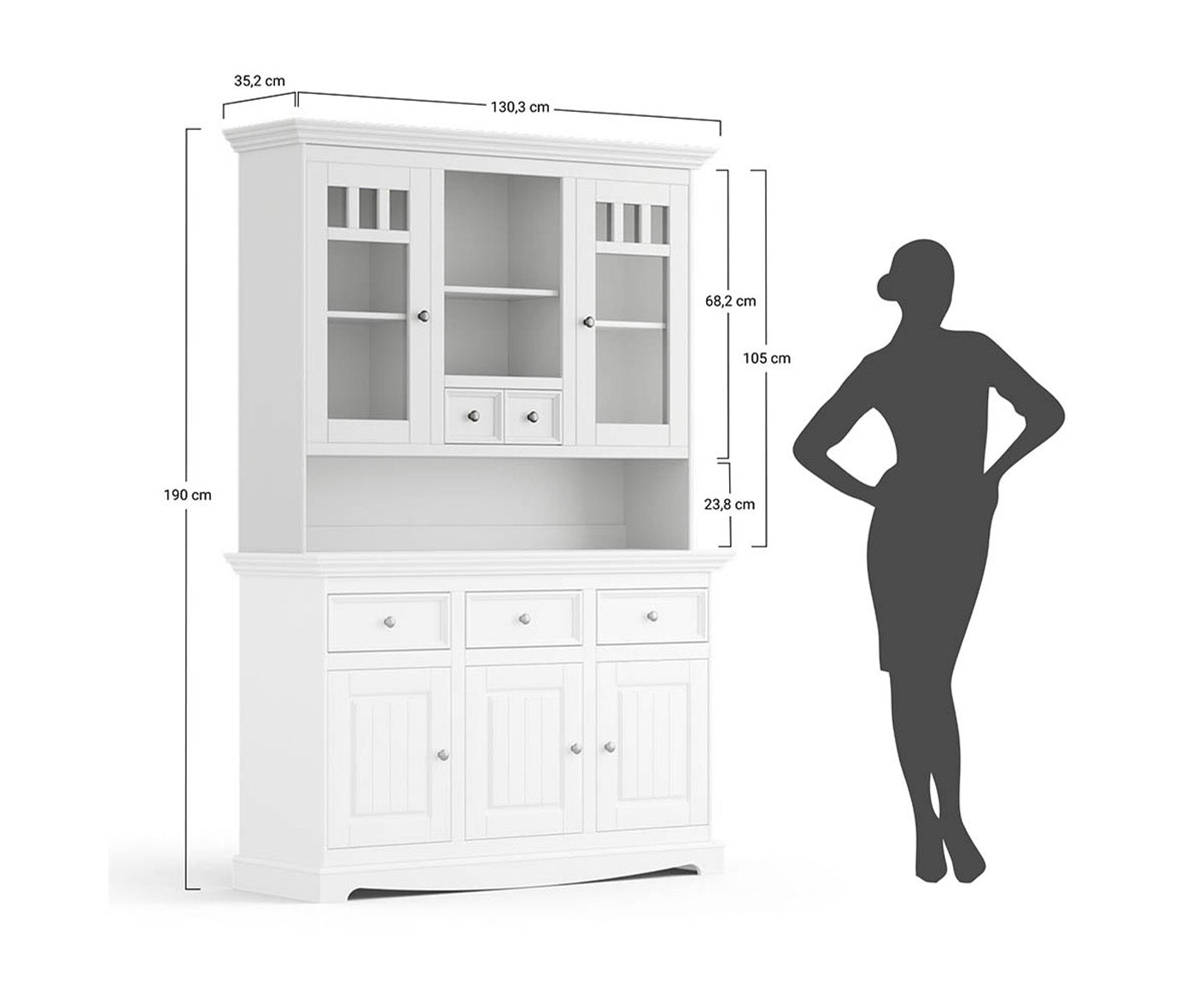 Belluno Elegante Küchenbuffet Aufsatz Erweiterung Massivholz