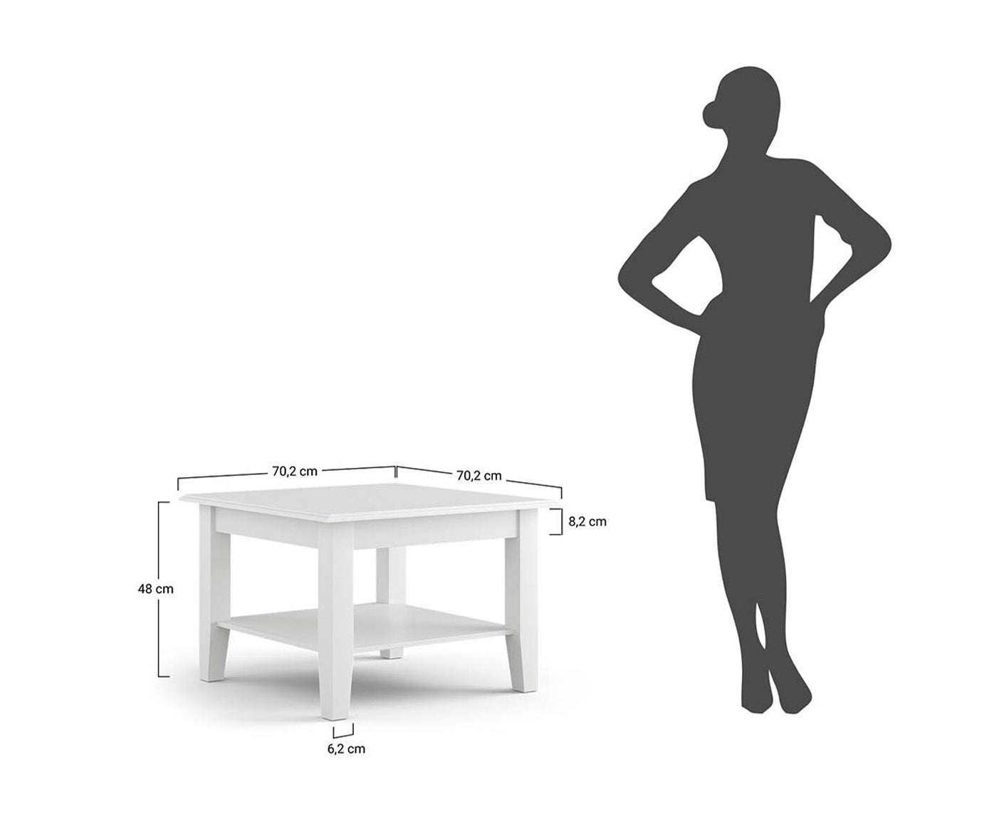 Belluno Elegante Couchtisch 70x70 cm Massivholz