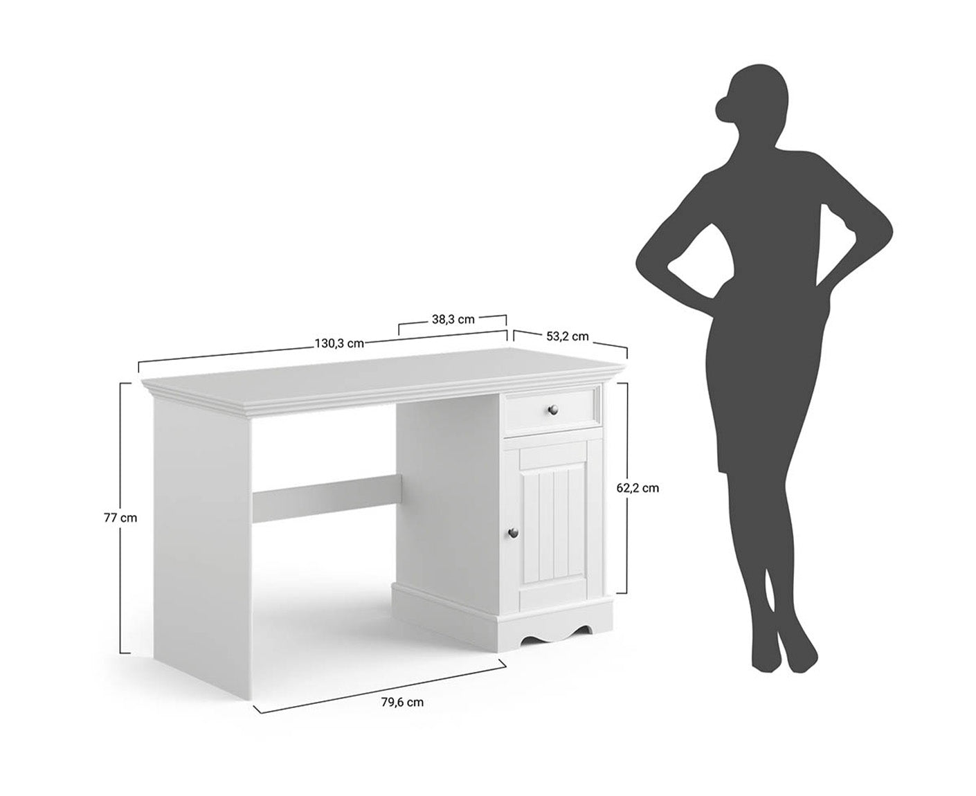 Belluno Elegante Schreibtisch 130x53 cm Massivholz