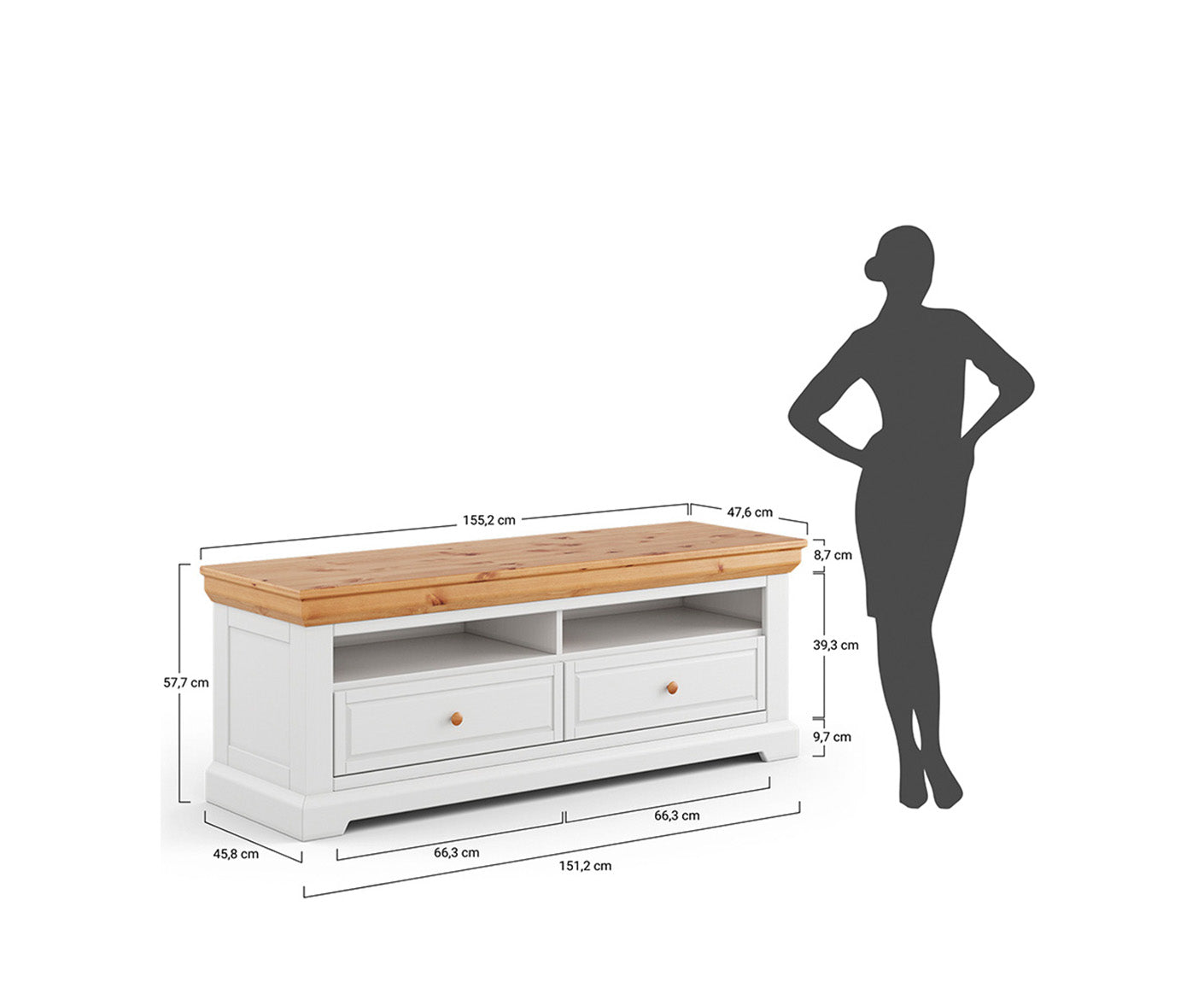 Marone Elite TV-Lowboard Massivholz Weiß / Grau