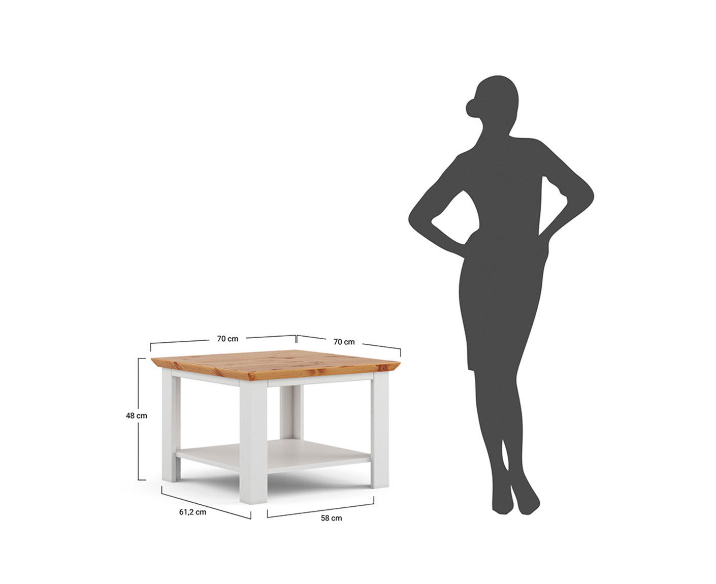 Marone Elite Couchtisch 70x70 cm Massivholz Weiß / Grau