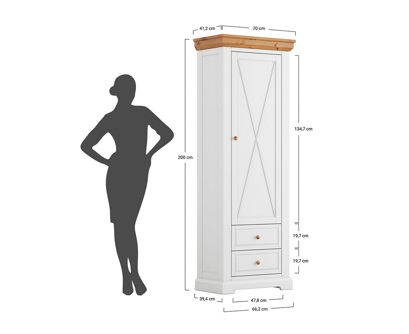 Marone Elite Garderobenschrank Massivholz Weiß / Grau
