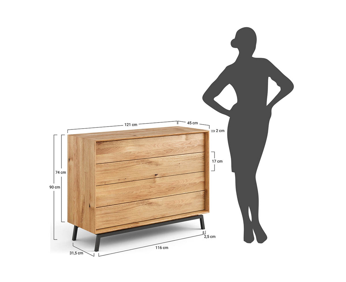 Modern Loft Kommode Massivholz Eiche geölt