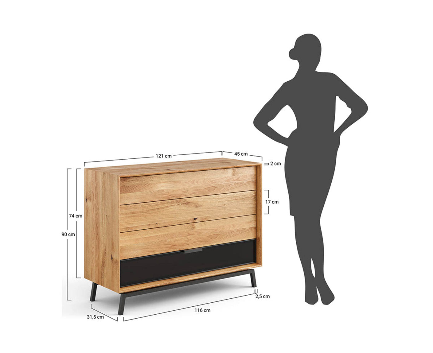 Modern Loft Massivholz Wohnzimmerset 4-teilig Eiche/Glas Grafit