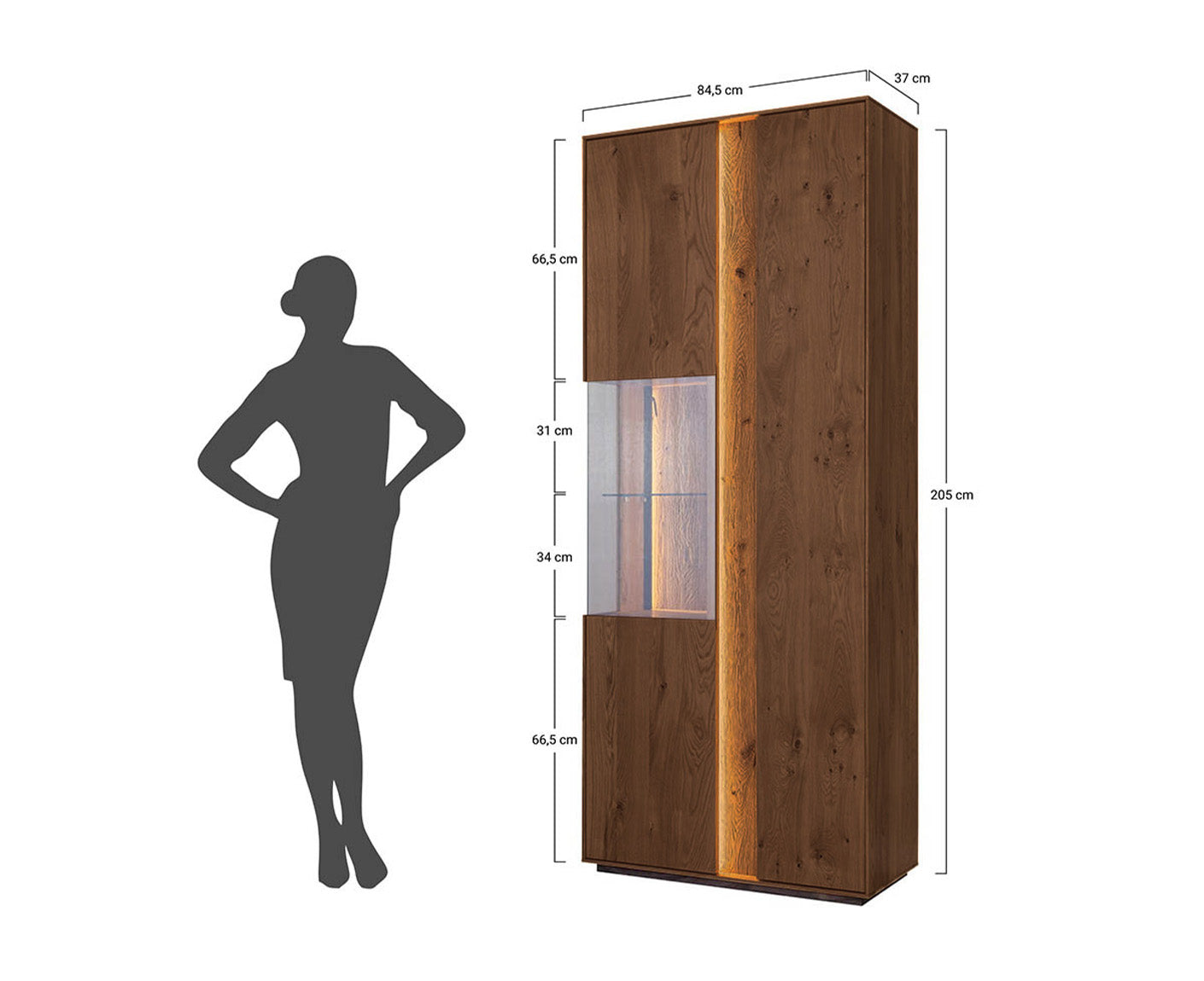 Collodi 4 Wohnzimmerset 2-teilig Massivholz Wildeiche Tabak geölt/Glas getönt, fertig montiert