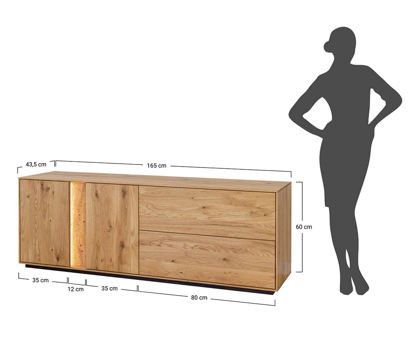 Collodi Lowboard Massivholz Wildeiche / Tabak geölt, fertig montiert