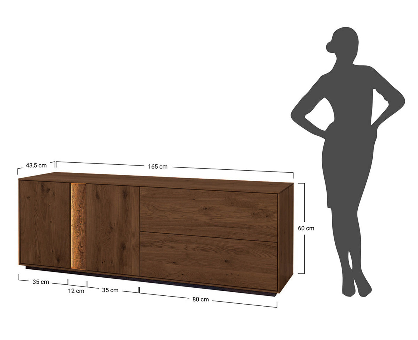 Collodi Lowboard Massivholz Wildeiche / Tabak geölt, fertig montiert