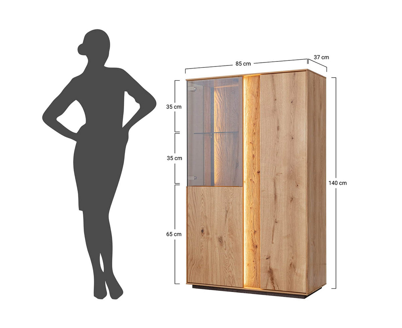 Collodi Highboard 2-türig Massivholz Wildeiche / Tabak geölt, fertig montiert