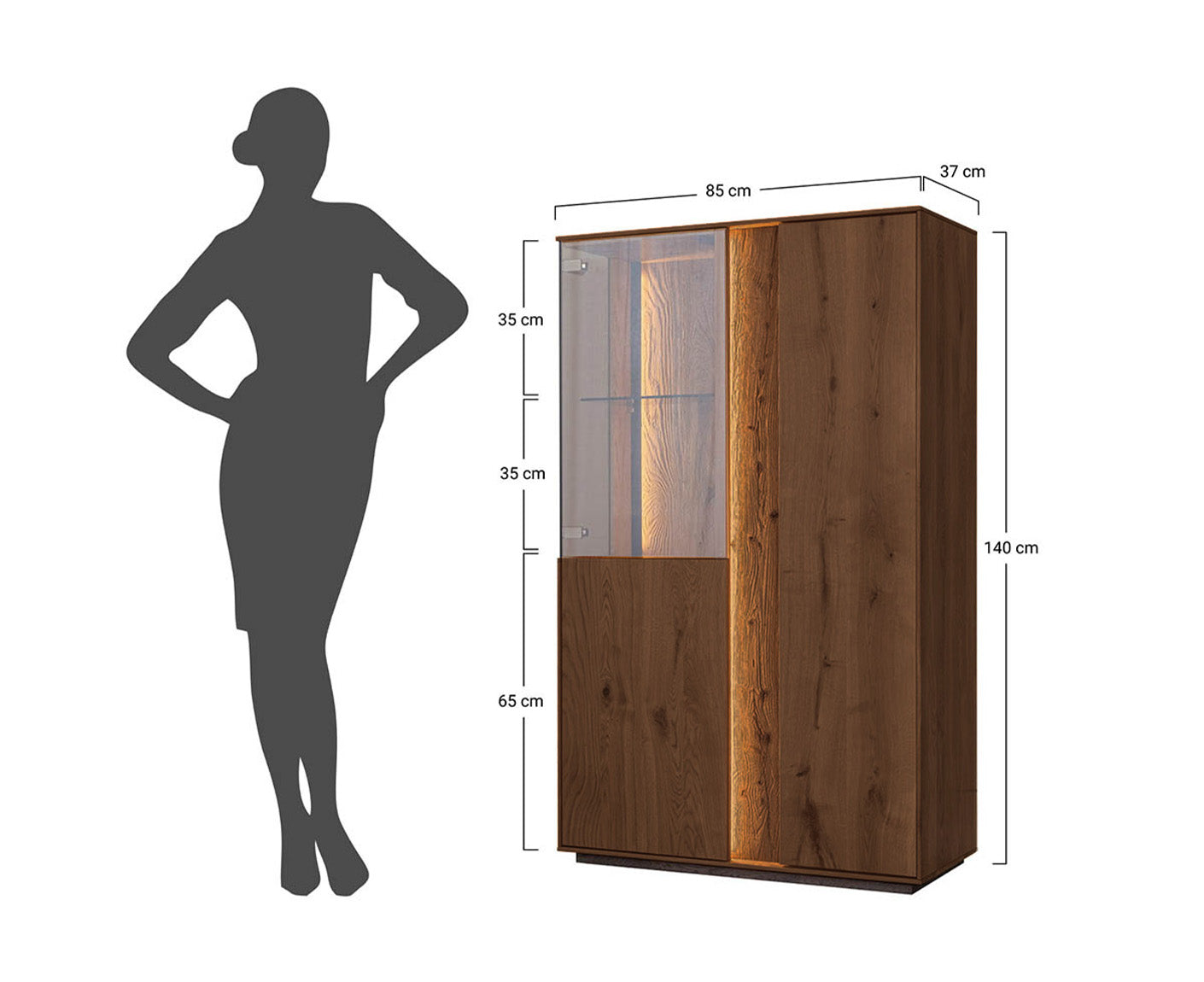 Collodi Highboard 2-türig Massivholz Wildeiche / Tabak geölt, fertig montiert
