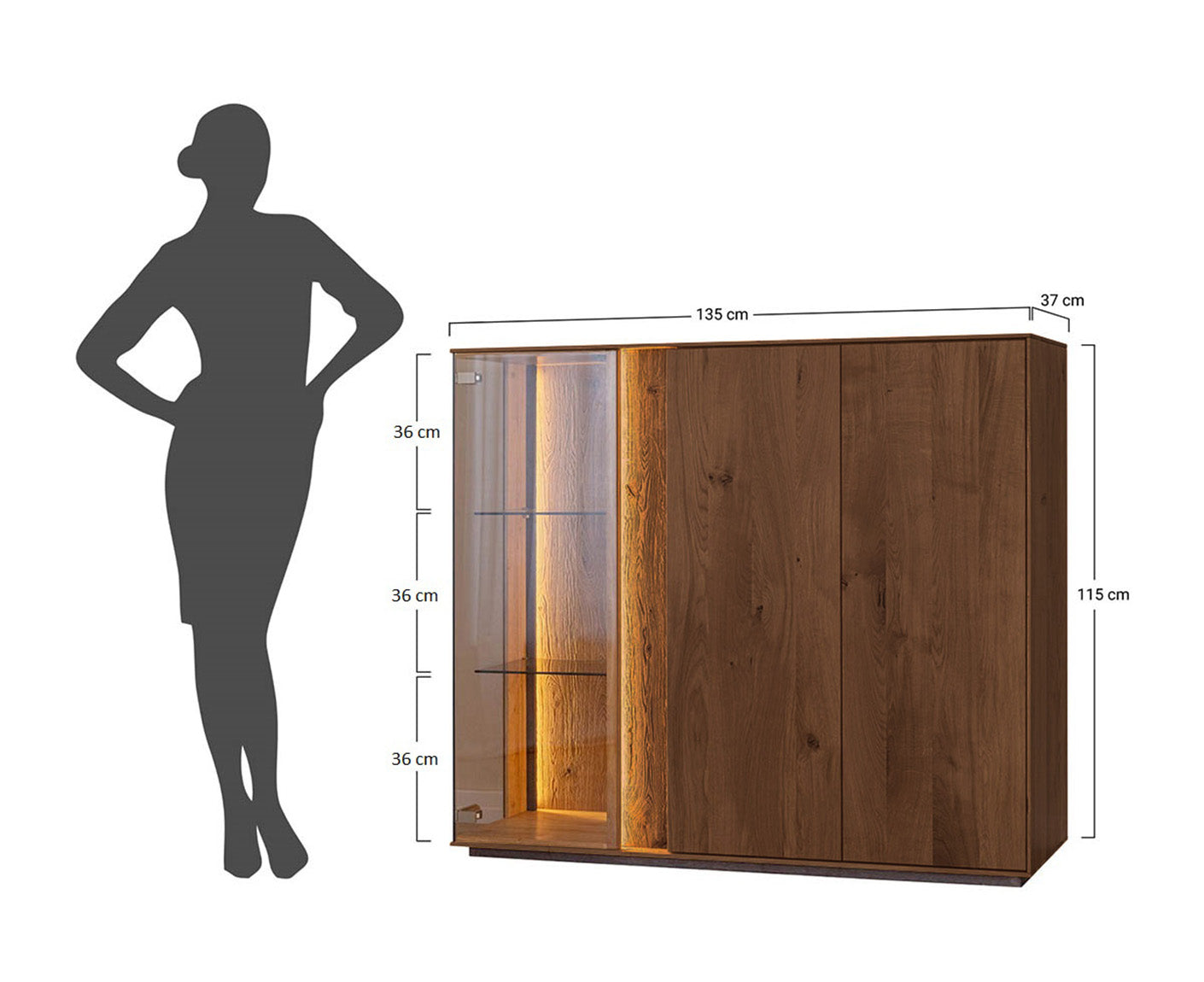 Collodi 3 Wohnzimmerset 3-teilig Massivholz Wildeiche Tabak geölt/Glas getönt, fertig montiert