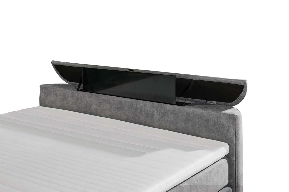 Dallas Boxspringbett 180x200 cm , inkl. Motor & motorisierter TV-Halterung Grau