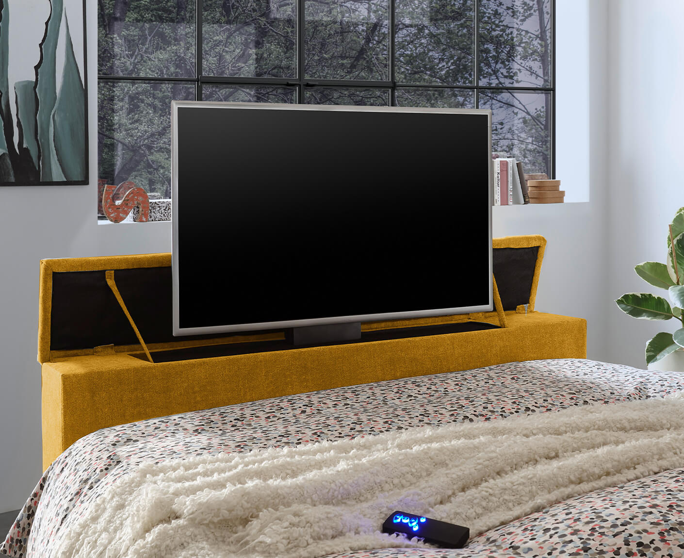 Denver Boxspringbett 120x200cm, inkl. Motor & motorisierte TV-Halterung