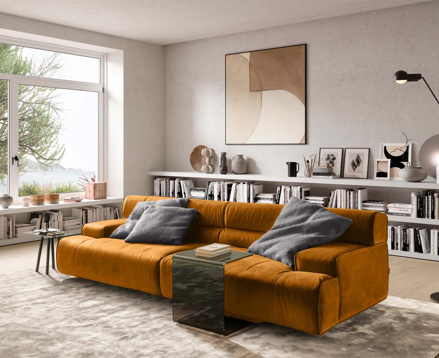 designwerk Colosseo 3-Sitzer Sofa | 280 x 114 cm| Velourstoff