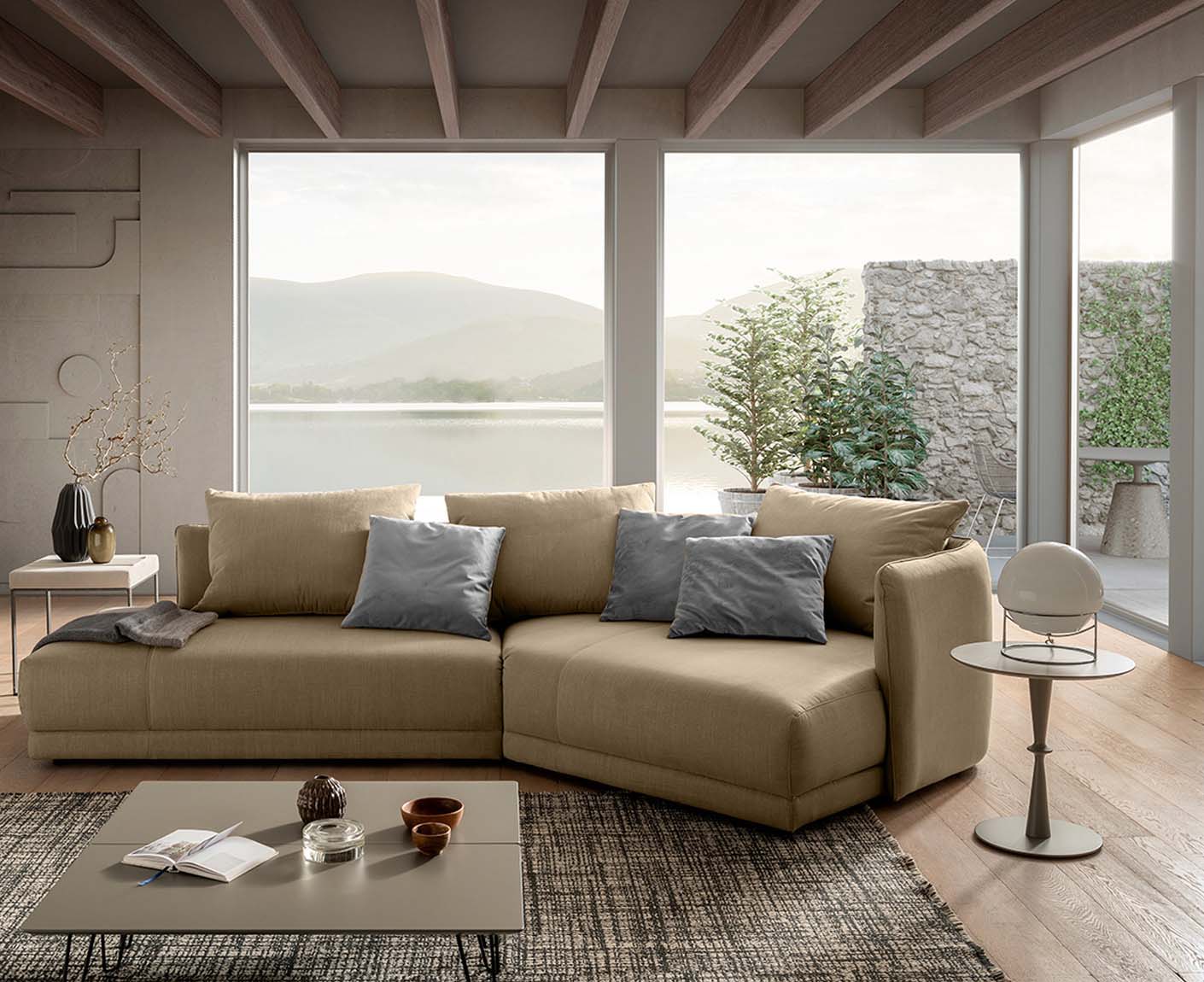 designwerk New York Ecksofa | 333 x 179 cm | feines Flachgewebe