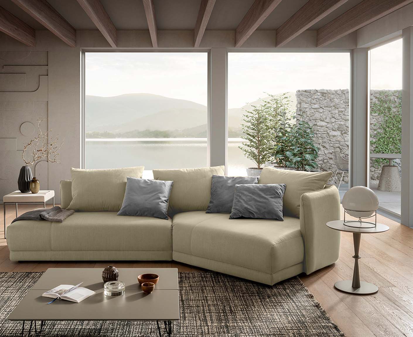 designwerk New York Ecksofa | 333 x 179 cm | feines Flachgewebe